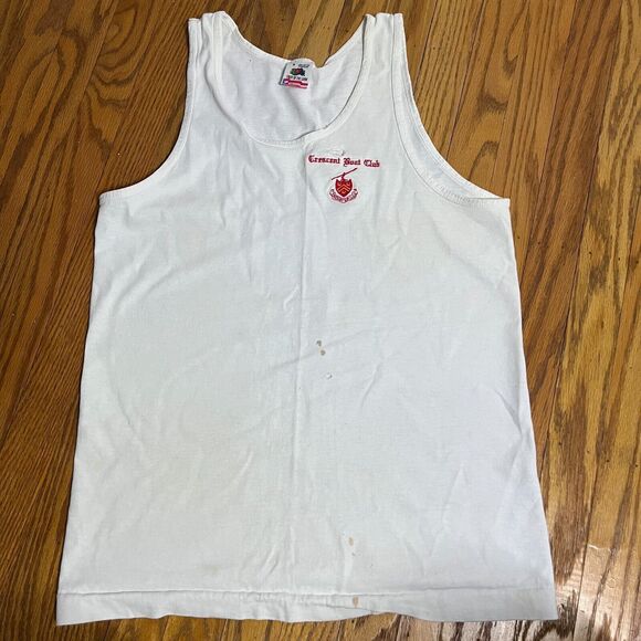 VTG Crescent Boat Club Tank Top T-shirt Single Stitch USA Fruit Of The Loom Sz S - Picture 1 of 11